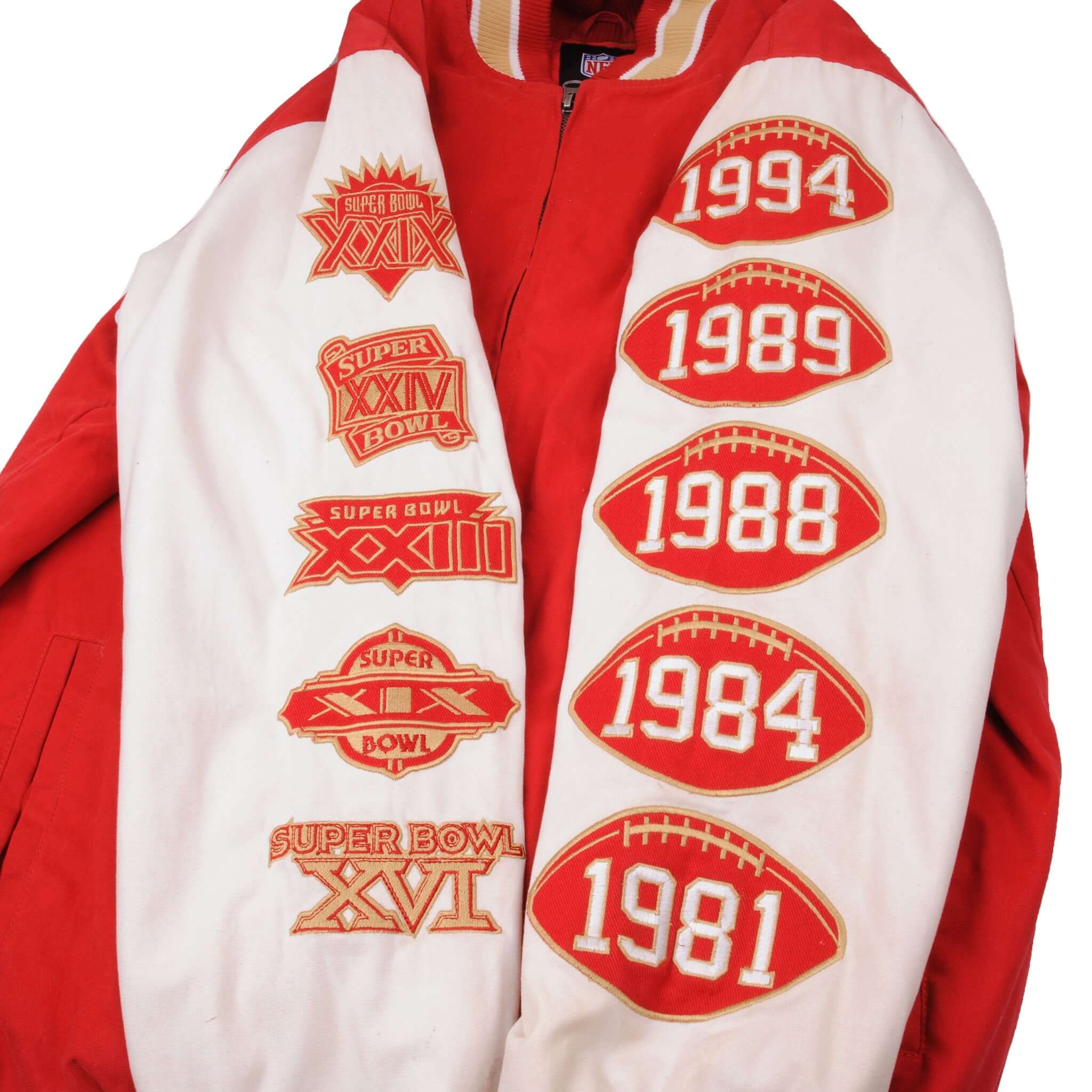 Vintage NFL San Francisco 49Ers Super Bowl Champion 1994, 1989, 1988, 1984, 1981 Jacket Size Large