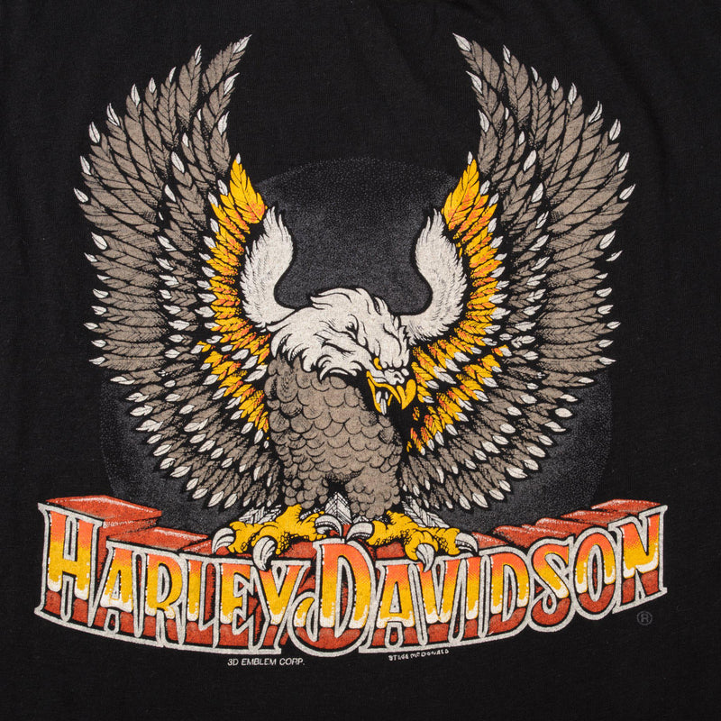 Vintage 3D Emblem Harley Davidson Tee Shirt 1980s Size Small Made In USA With Single Stitch Sleeves.  Artwork By Steve Mc Donald.