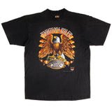 Vintage 3D Emblem American Biker Righteous Ruler Tee Shirt 1993 Size Large Made In USA with single stitch sleeves.