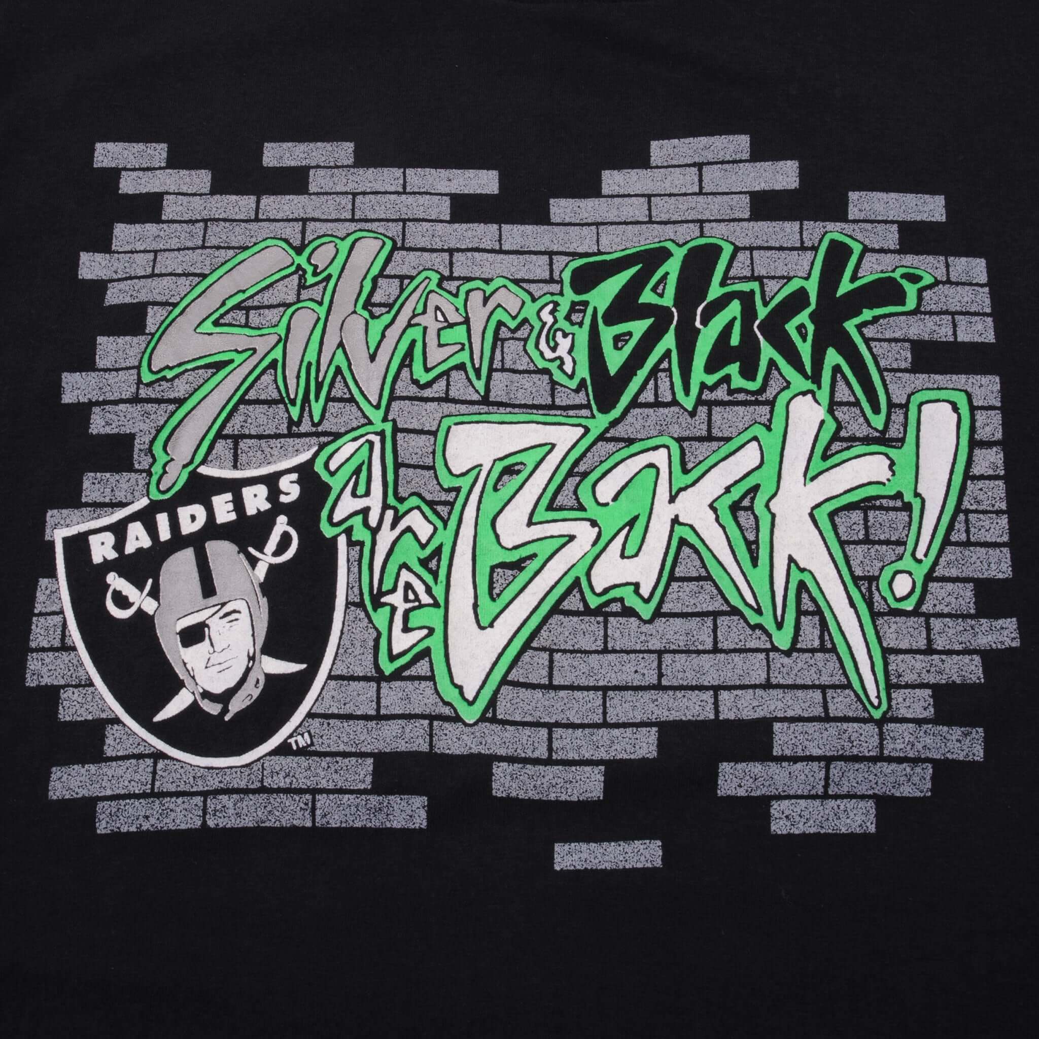 Vintage NFL Los Angeles Raiders Silver And Black Are Back Tee Shirt 1990s Size Medium Made In USA With Single Stitch Sleeves