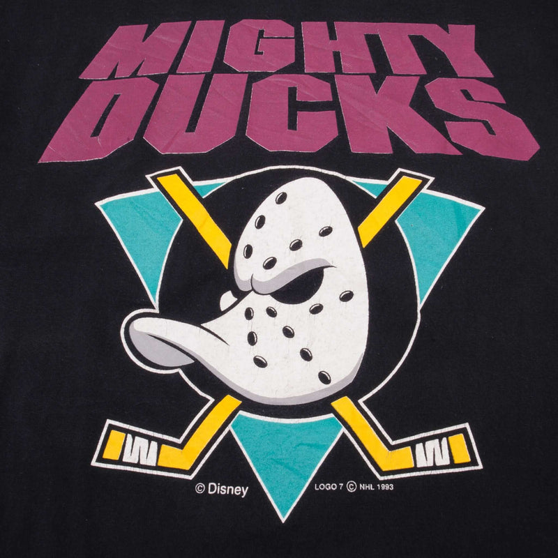 Vintage NHL Anaheim Mighty Ducks Disney Tee Shirt 1993 Size Medium Made in USA With Single Stitch Sleeves