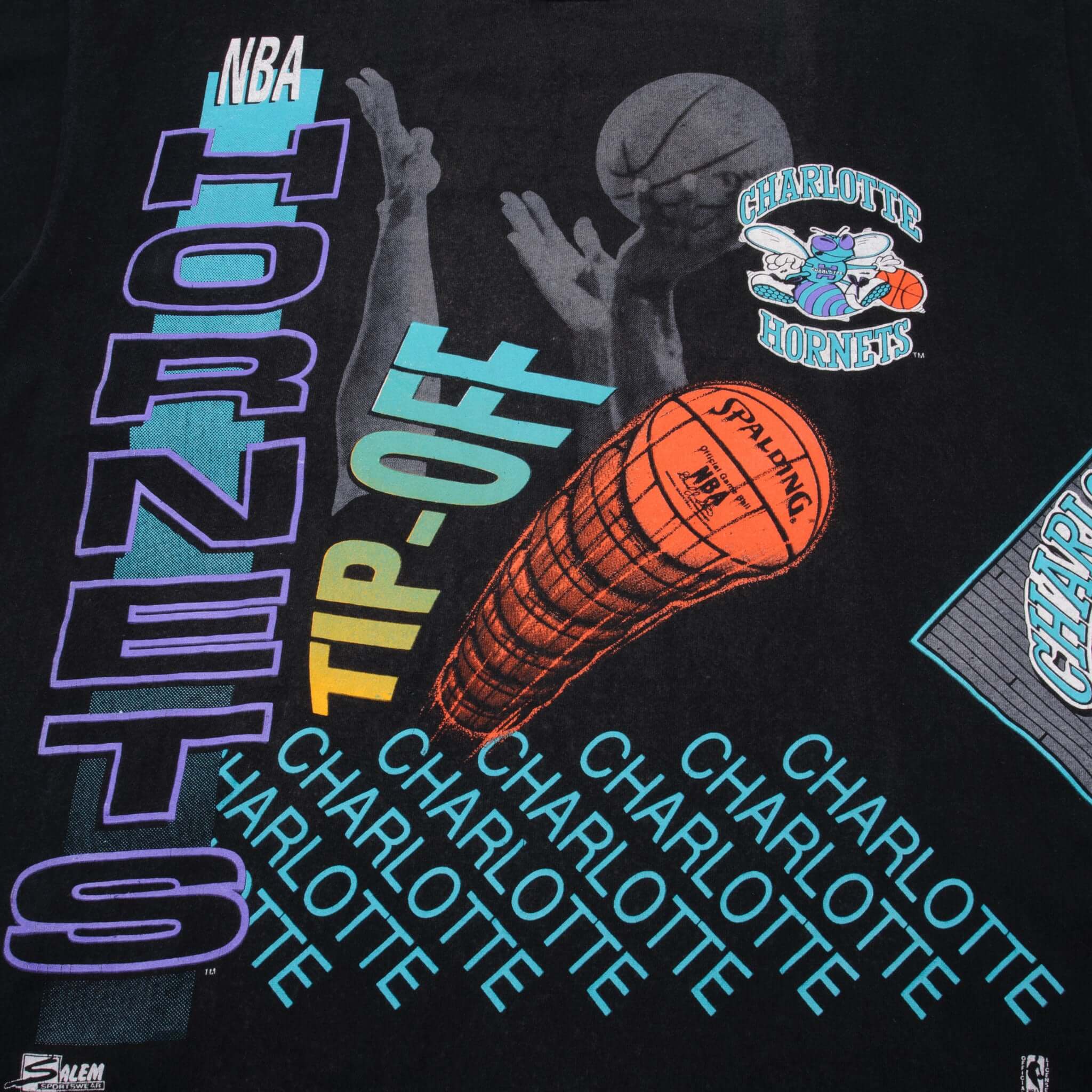 Vintage NBA All Over Print Charlotte Hornets Tee Shirt 1992 Size Large With Single Stitch Sleeves Made In USA