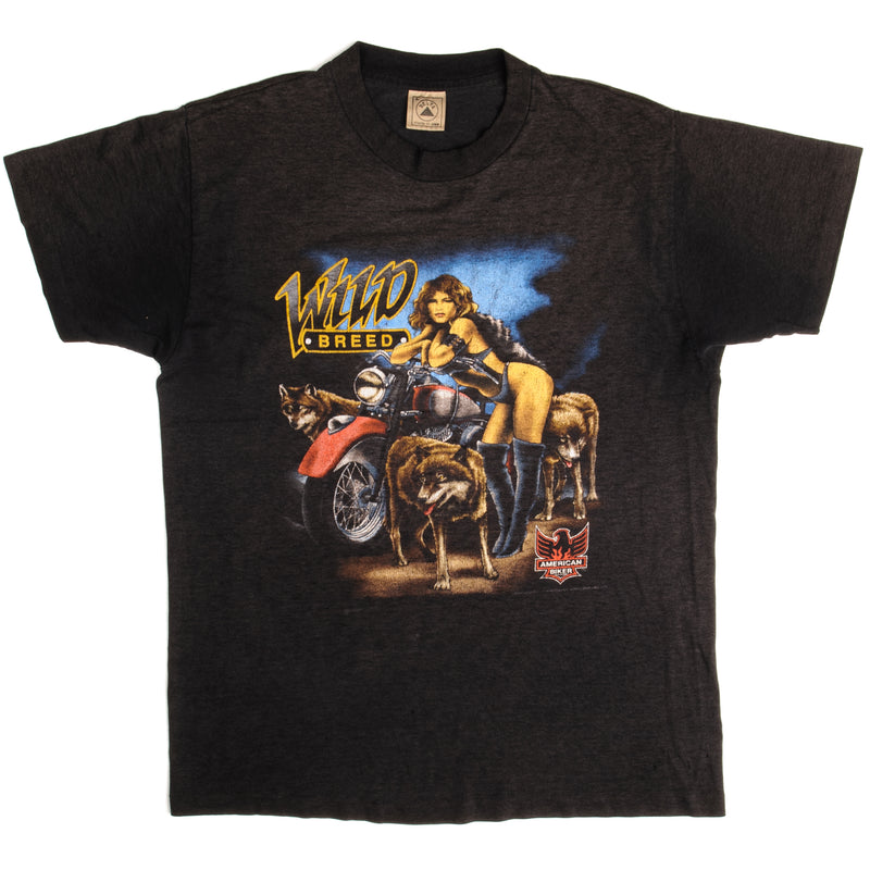 Vintage American Biker Wild Breed Tee Shirt 1992 Size Medium Made In USA With Single Stitch Sleeves.