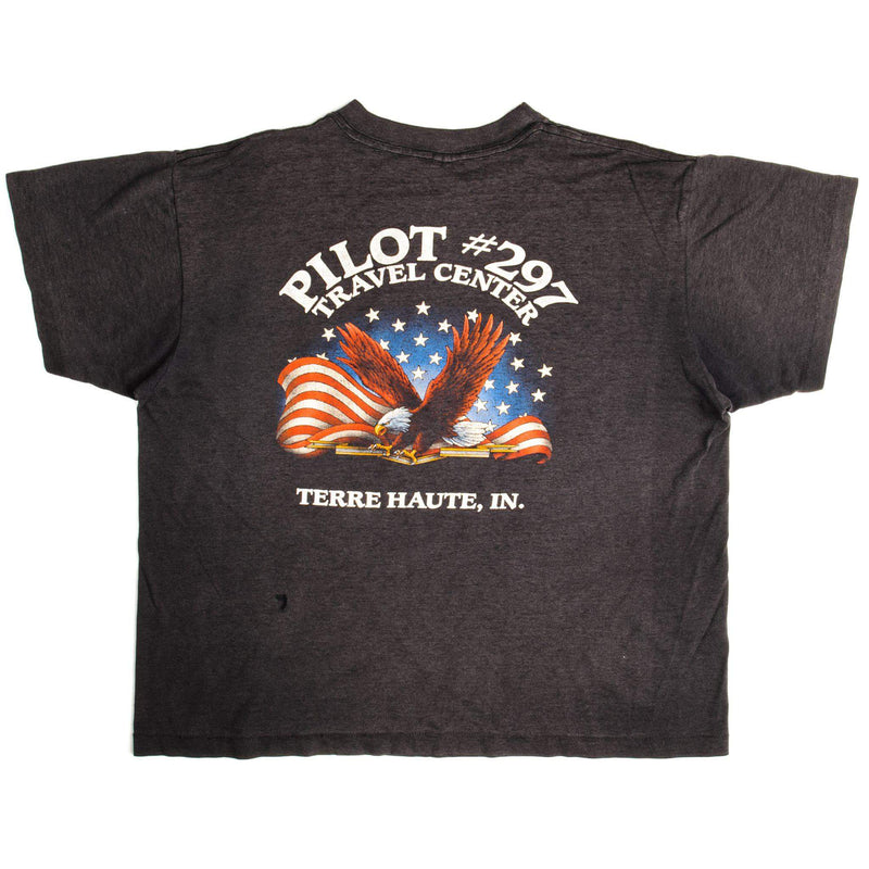 Vintage 3D Emblem Truckers Only Truckin' In The Fast Lane Pilot #297 Travel Center Tee Shirt 1992 Size XL Made In USA With Single Stitch Sleeves.