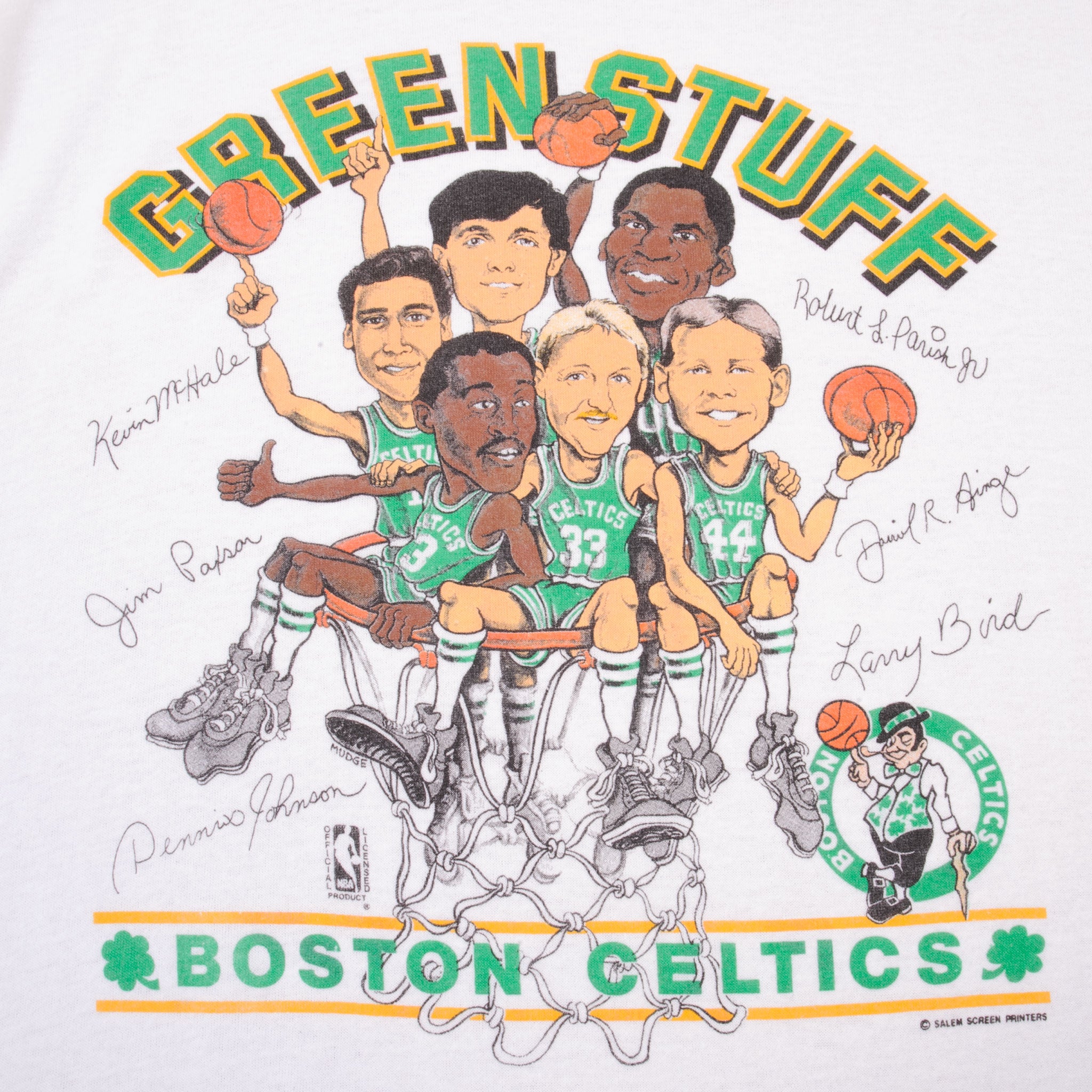 Boston Celtics Caricature Green Stuff Shirt - High-Quality Printed Brand