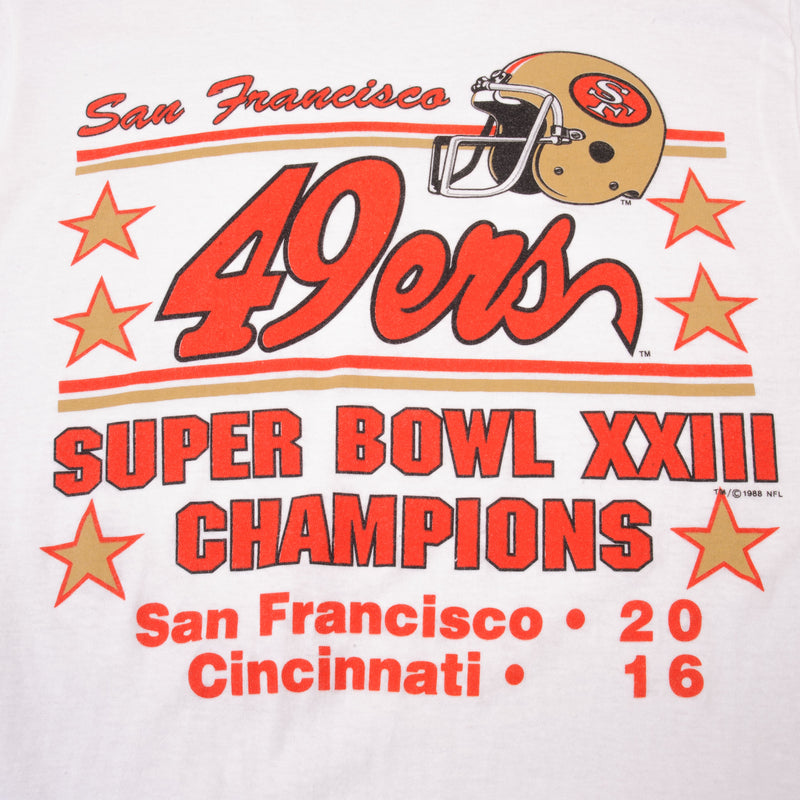 Vintage NFL San Francisco 49Ers Super Bowl Champions 1988 Tee Shirt Size Small Made In USA With Single Stitch Sleeves