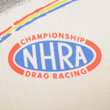 Vintage All Over Print Racing NHRA Championship Drag Racing 1990s Tee Shirt Size Medium With Single Stitch Sleeves, Made In USA