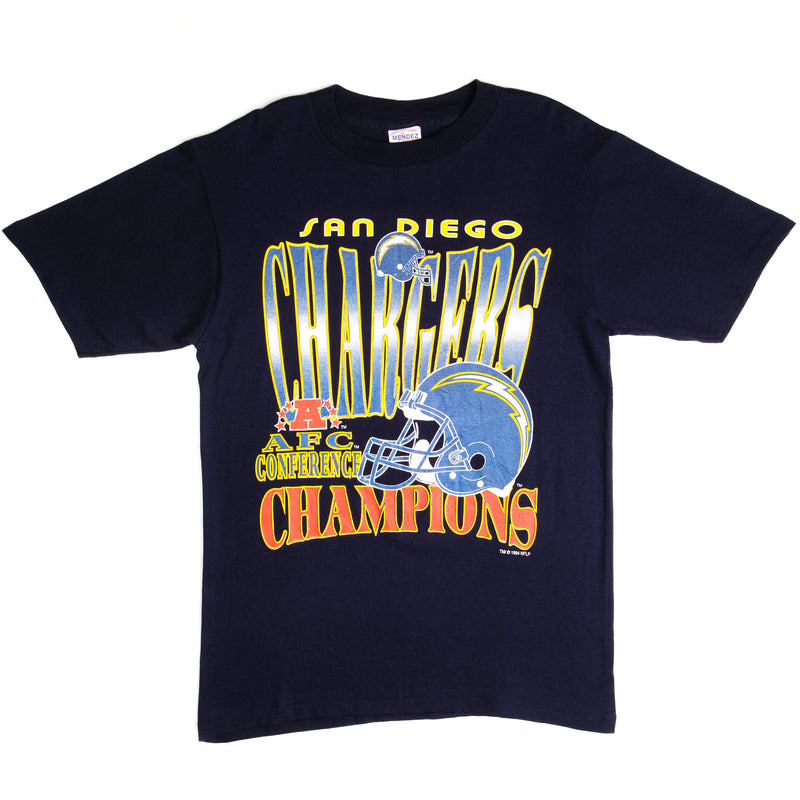 Vintage NFL San Diego Chargers AFC Conference Champions Tee Shirt 1994 Size Medium Made In USA With Single Stitch Sleeves.
