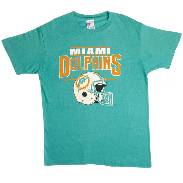 Vintage NFL Miami Dolphins Tee Shirt Size Medium Made In USA With Single Stitch Sleeves.