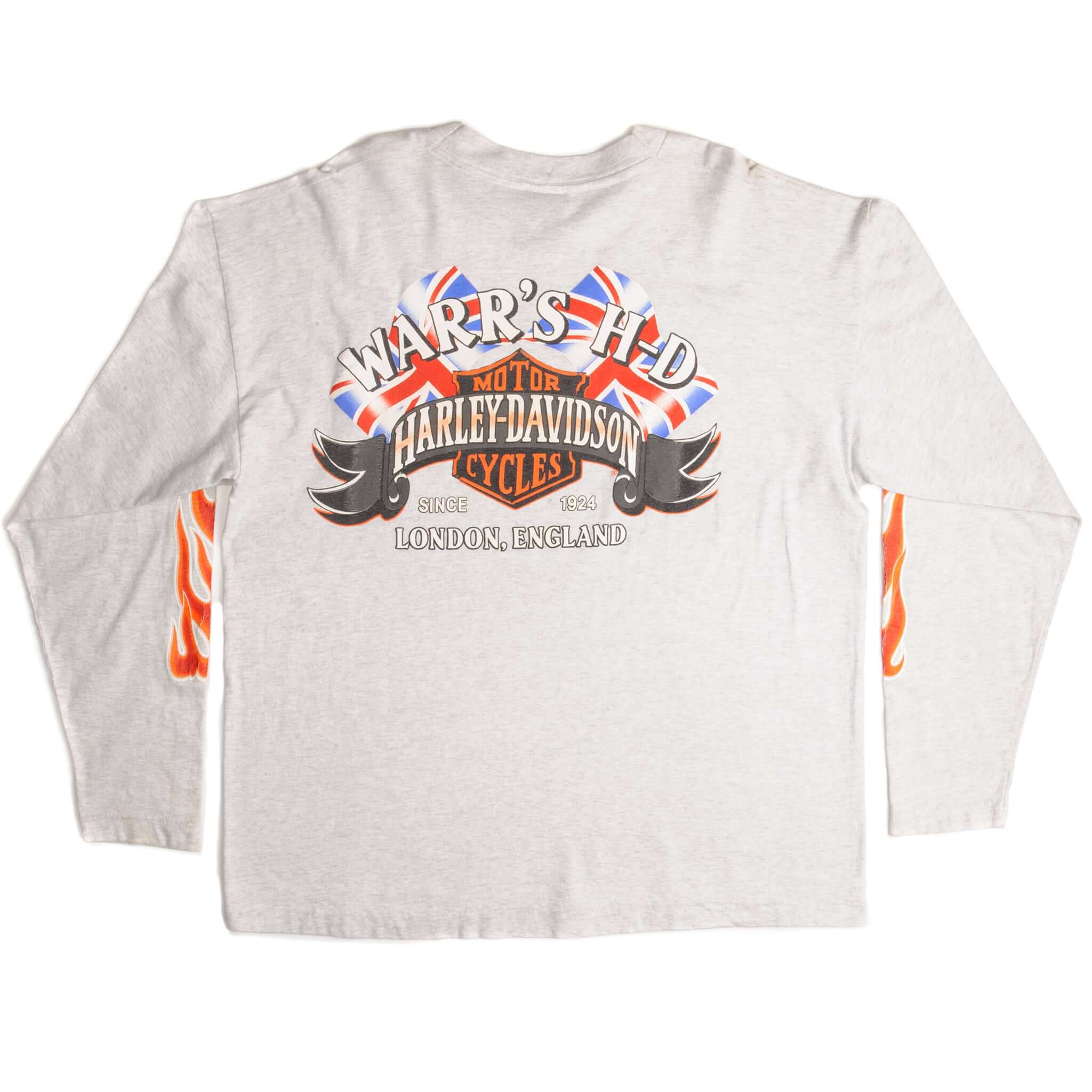 Vintage Harley Davidson Warr's H-D London, England Long Sleeves Tee Shirt Size XL.