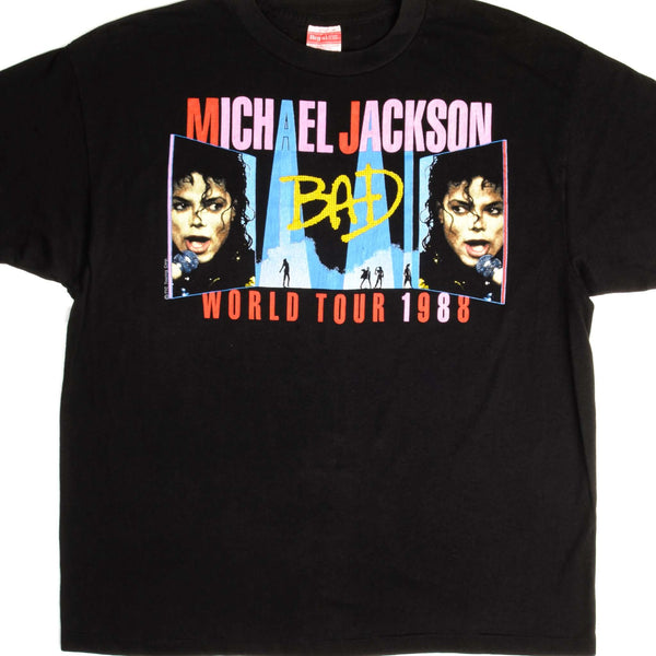 CAMISETA VINTAGE DE LA GIRA MUNDIAL BAD DE MICHAEL JACKSON DE 1988, TALLA GRANDE, FABRICADA EN EE. UU.