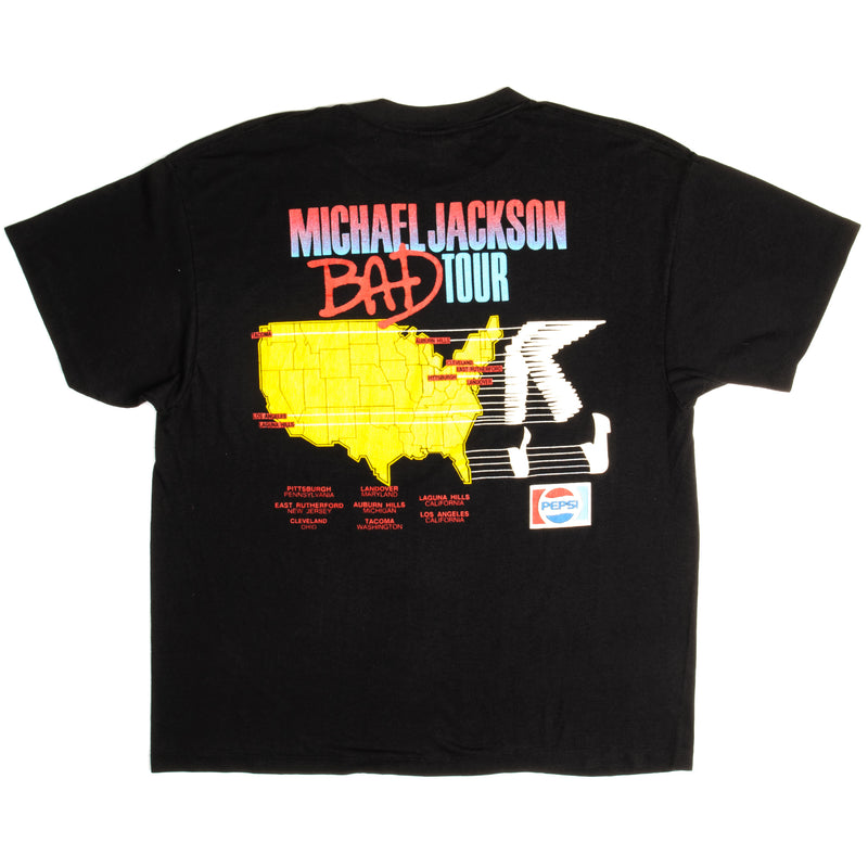 Vintage Michael Jackson Bad World Tour 1988 Tee Shirt Size Large Made In USA With Single Stitch Sleeves.