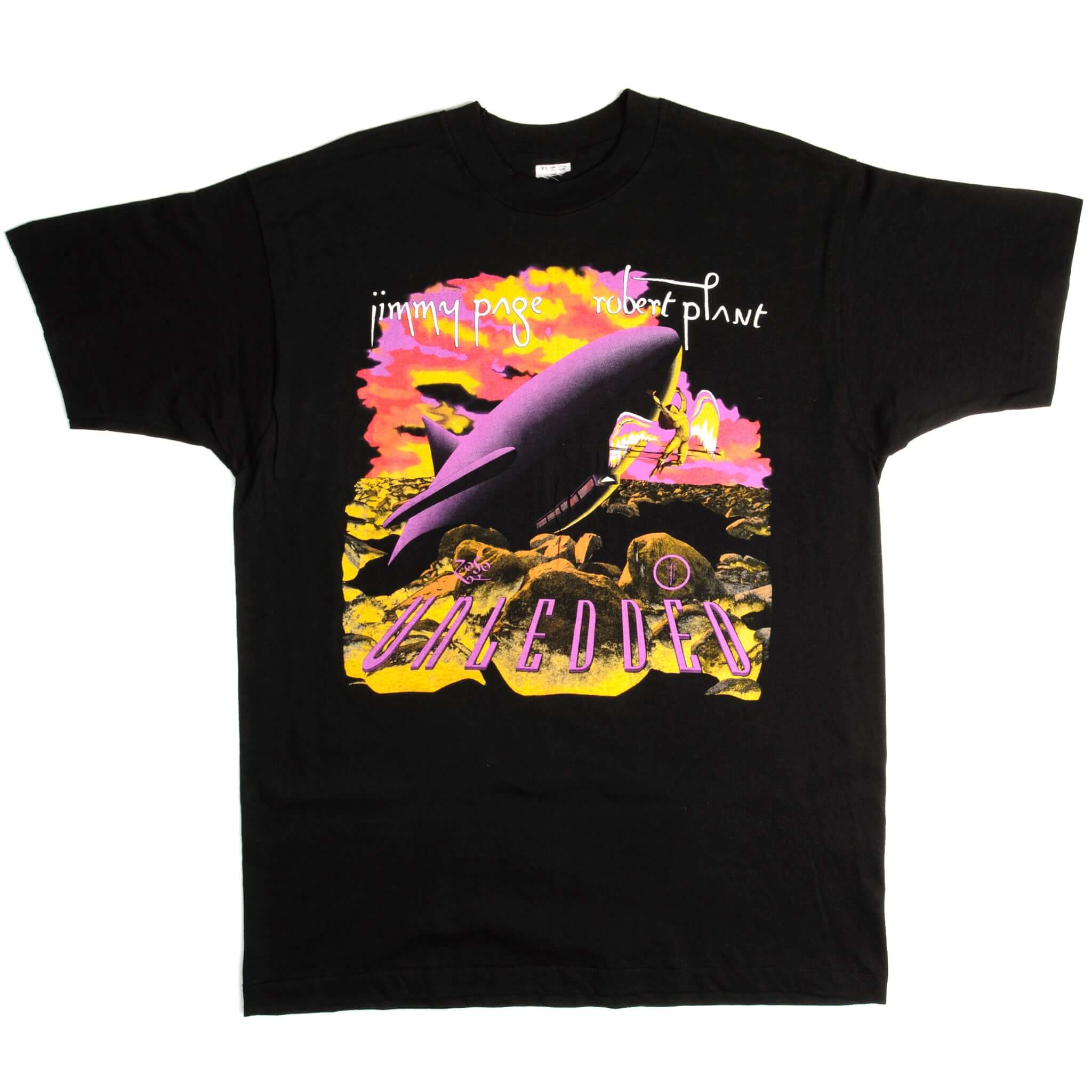 Vintage Jimmy Page Robert Plant Unledded No Quarter Tour Tee Shirt 1995 Size XL With Single Stitch Sleeves.