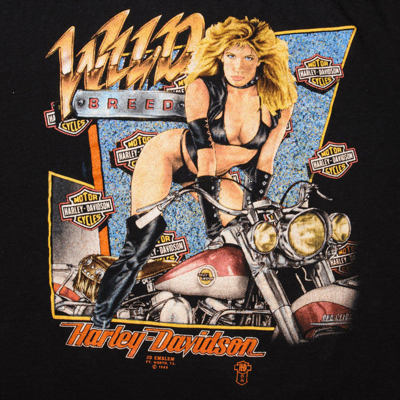 Vintage 3D Emblem Harley Davidson Wild Breed Platinum T's Tee Shirt 1988 Size XL Made In USA With Single Stitch Sleeves.