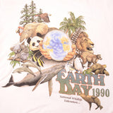 Vintage Animal Print Earth Day National Wildlife Federation Hanes Tee Shirt 1990 Size Large Made In USA with single stitches sleeves.