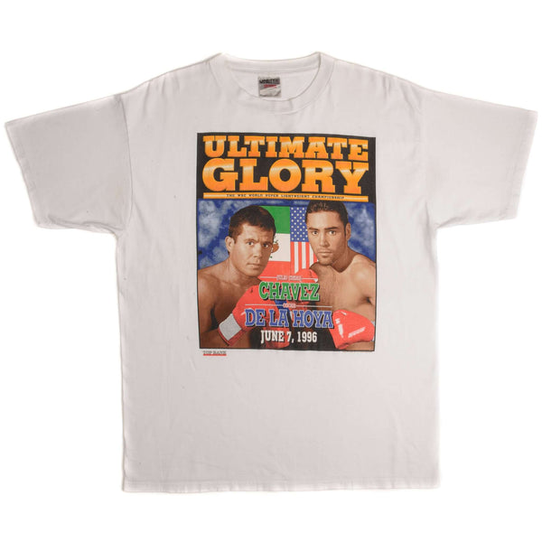 Vintage World Boxing Council World Super Lightweight Championship Julio Cesar Chaves Vs Oscar De La Hoya June 7Th 1996 Tee Shirt Size XL With Single Stitch Sleeves.