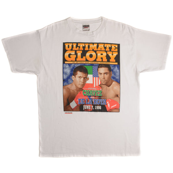 Vintage World Boxing Council World Super Lightweight Championship Julio Cesar Chaves Vs Oscar De La Hoya June 7Th 1996 Tee Shirt Size XL With Single Stitch Sleeves.