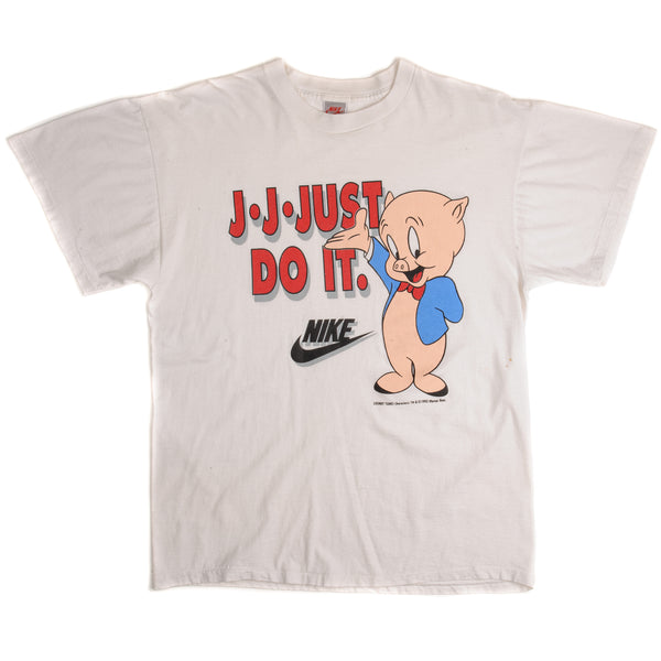 Vintage Nike Looney Tunes Porky Pigs Just Do It Tee Shirt 1987-1994 Size Large Made In USA With Single Stitch Sleeves.