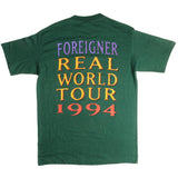 Vintage Foreigner Hot Blooded Real World Tour 1994 Tee Shirt Size Large Made In USA With Single Stitch Sleeves.