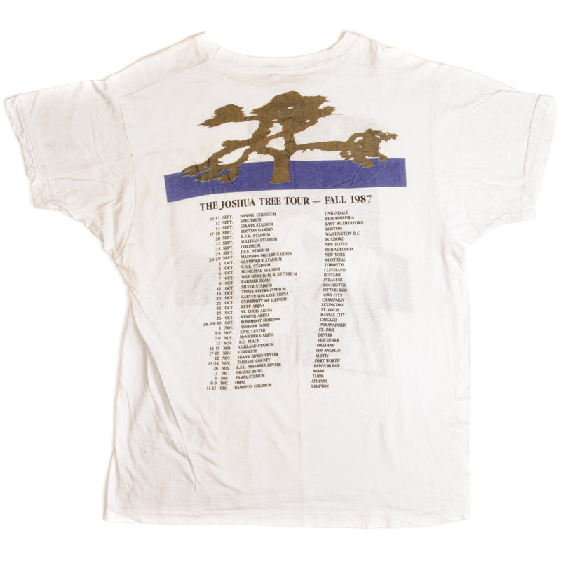Vintage U2 Live The Joshua Tree Tour Tee Shirt 1987 Size Large Made In USA With Single Stitch Sleeves.