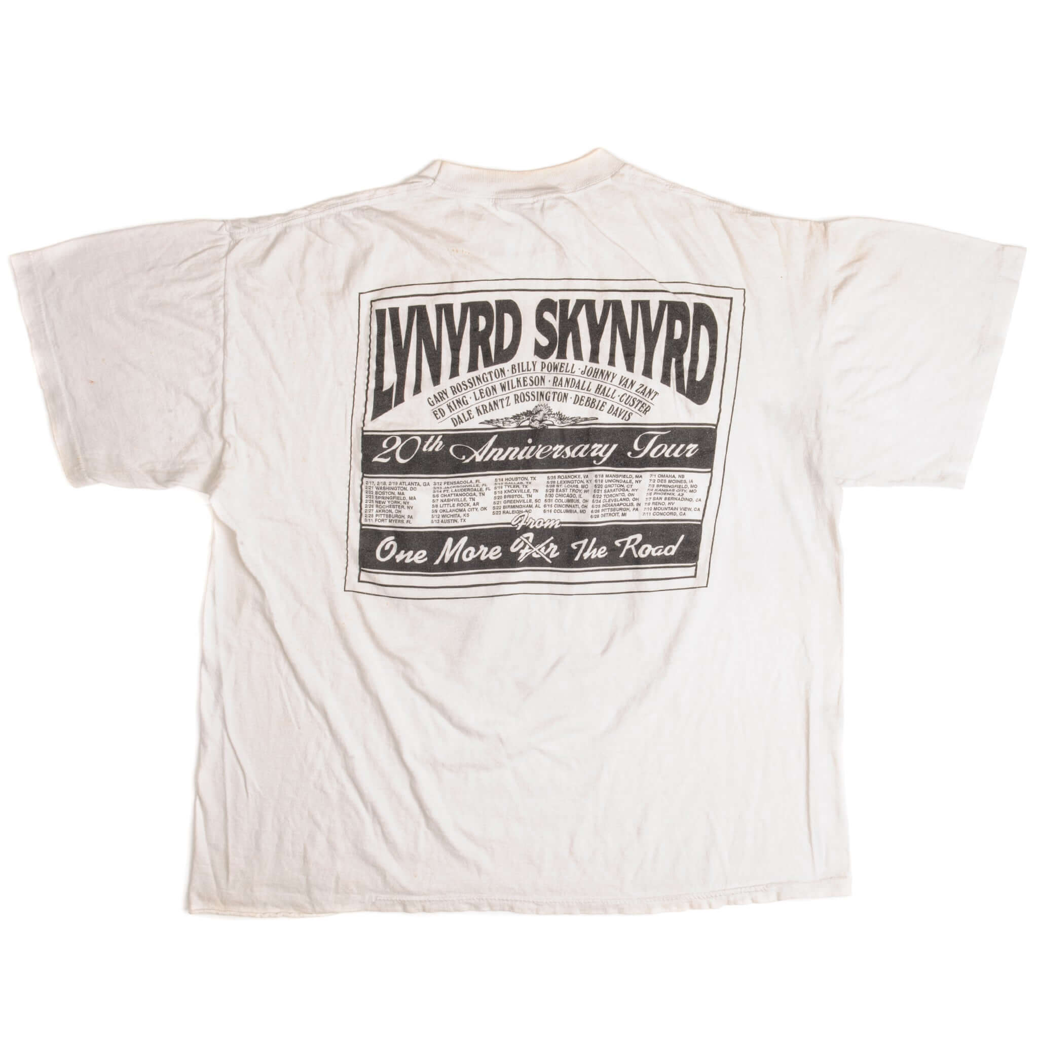 Vintage Lynyrd Skynyrd 20Th Anniversary Tour One More From The Road Tee Shirt 1993 Size XL Made In USA With Single Stitch Sleeves.