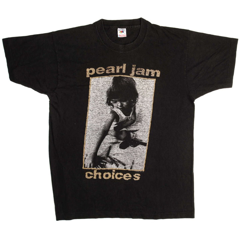 Vintage Pearl Jam Choices 9 Out Of 10 Kids Prefer Crayons To Guns Fruit Of The Loom Tee Shirt 1992 Size Large Made In USA With Single Stitch Sleeves.