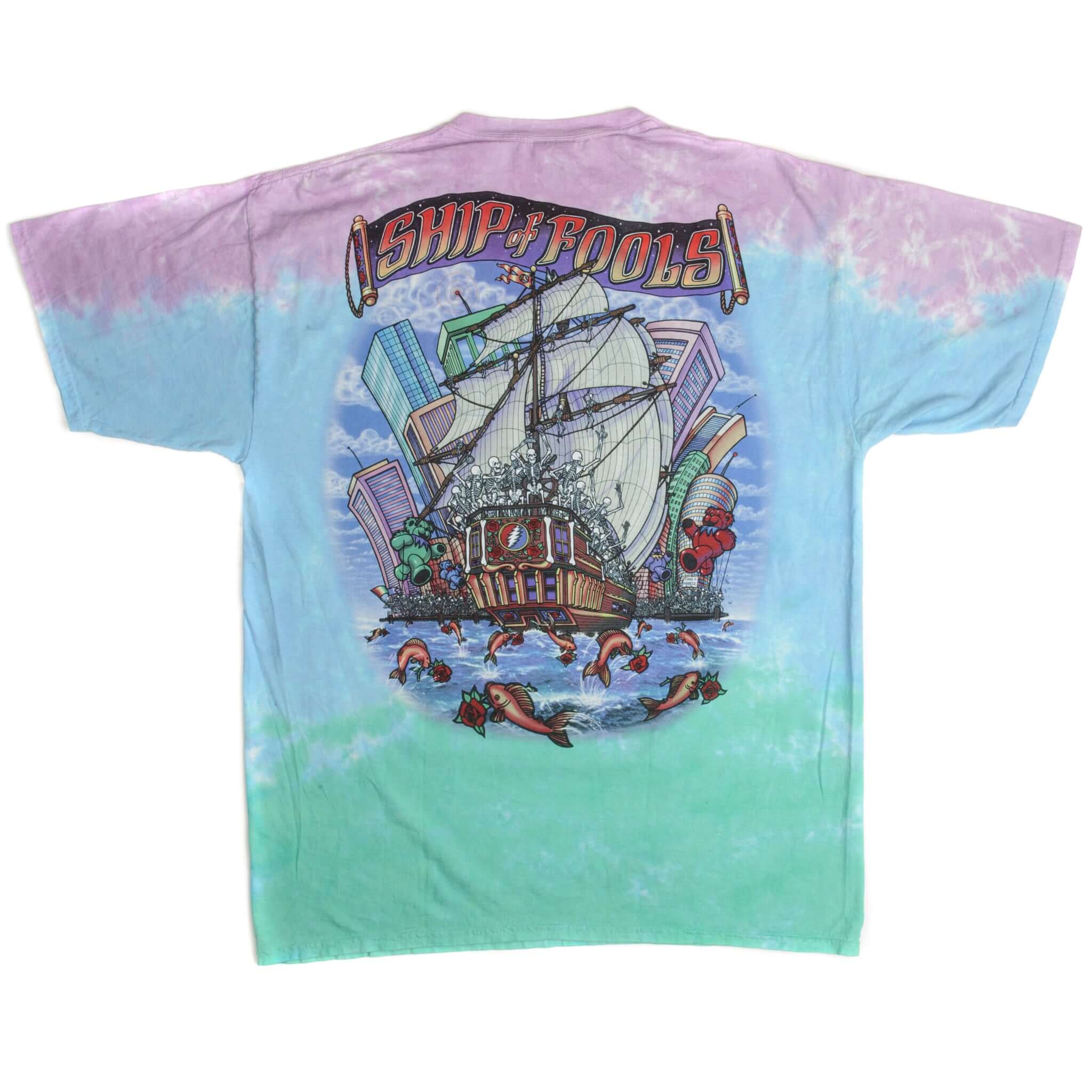 Vintage Tie-Dye Grateful Dead Ship Of Fools Liquid Blue Tee Shirt 2001 Size XL.