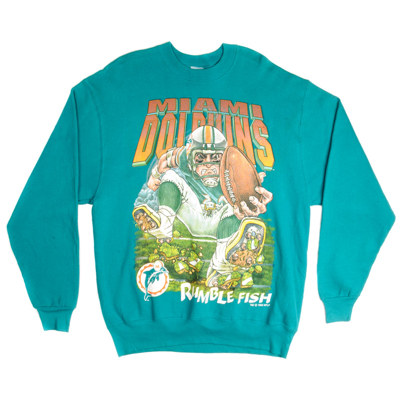 Vintage NFL Miami Dolphins Rumble Fish Salem Sportswear Sweatshirt 1993 Size X-Large Made In USA.