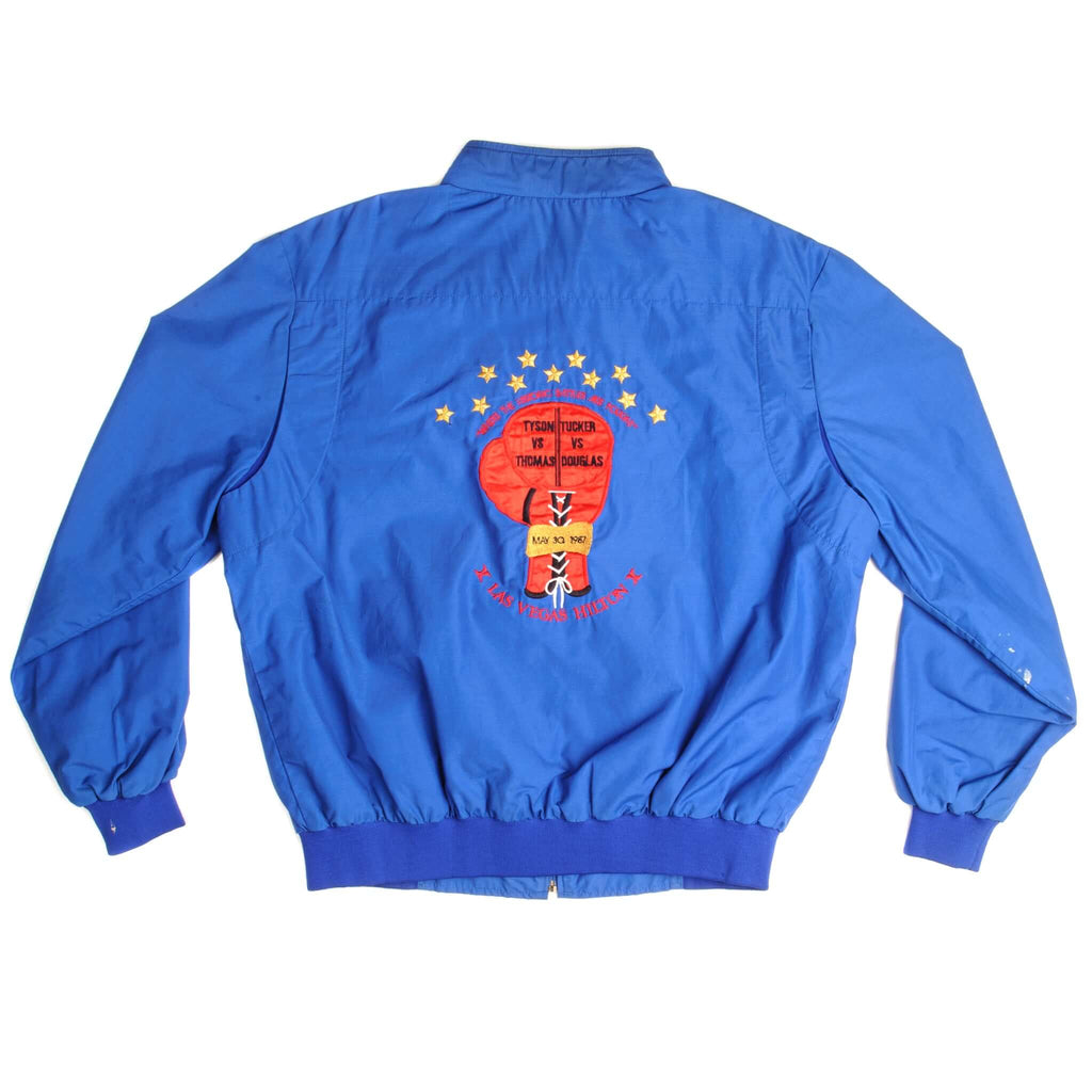 Hilton Las Vegas   Mike Tyson VS Pinklon Thomas  Tony Tucker VS Buster Douglas  Where the historic battle are rough.  Vintage Nylon Jacket May 30th 1987 Size Large.
