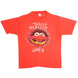 Vintage The Muppet Show Animal "Want Woman !" Artex Tee Shirt 1981 Size Large Made In USA With Single Stitch Sleeves.