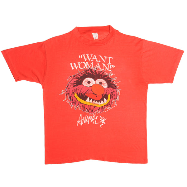 Vintage The Muppet Show Animal "Want Woman !" Artex Tee Shirt 1981 Size Large Made In USA With Single Stitch Sleeves.
