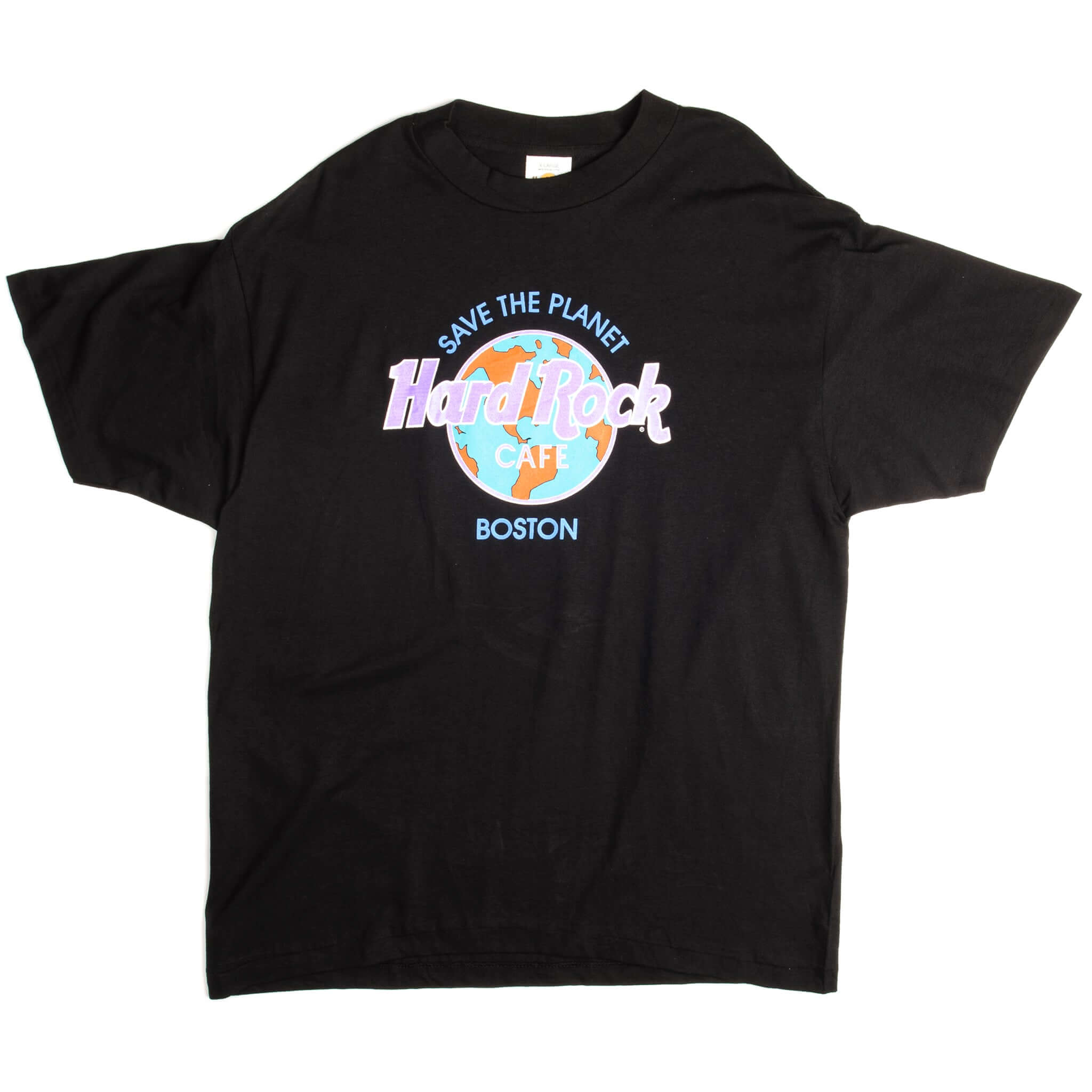 Vintage Hard Rock Cafe Boston Save The Planet Tee Shirt Size XL Made In USA With Single Stitch Sleeves.