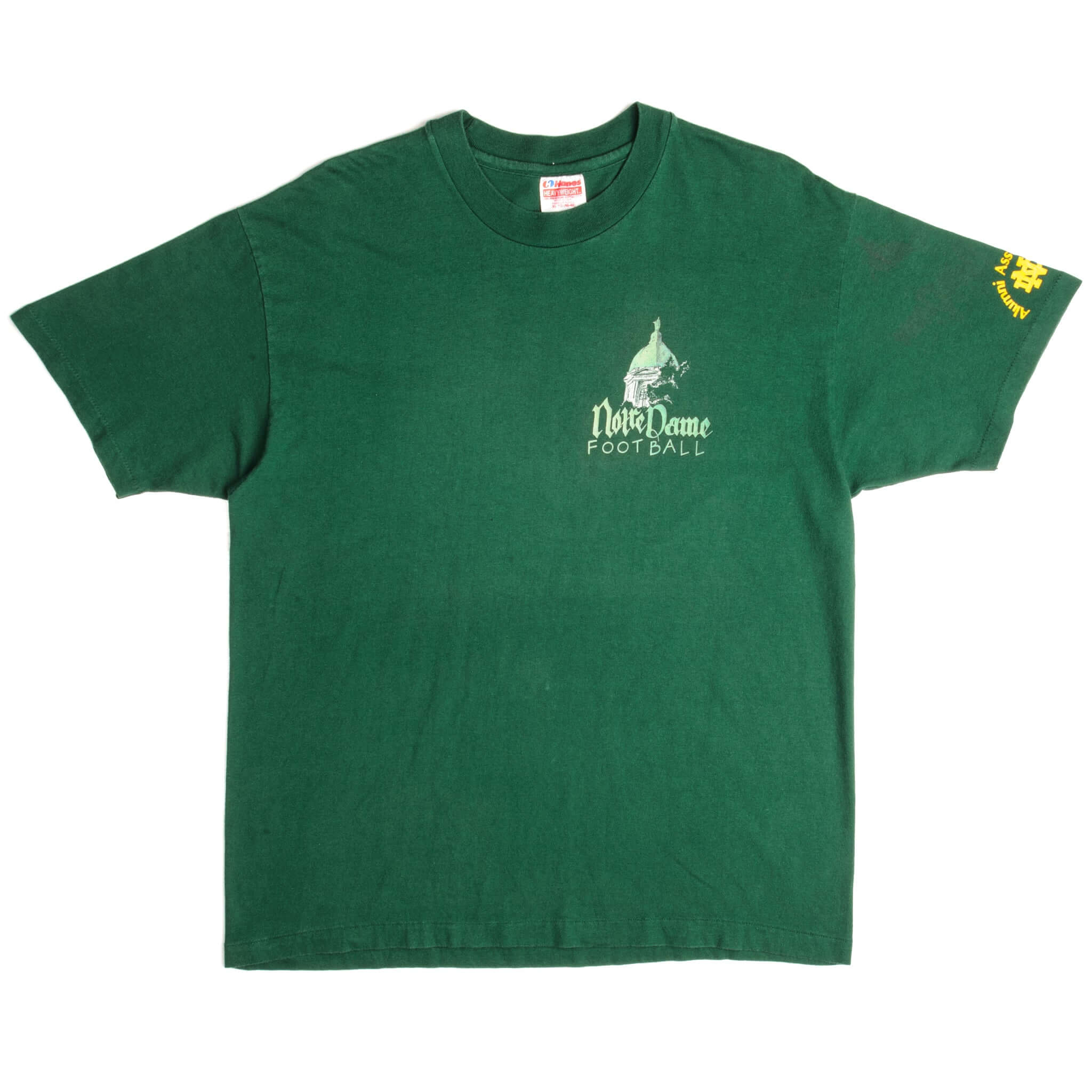 Vintage Notre Dame Football The Tradition Continues... Alumni Association Hanes Heavy Weight Tee Shirt 1990s Size X-Large Made In USA With Single Stitch Sleeves.