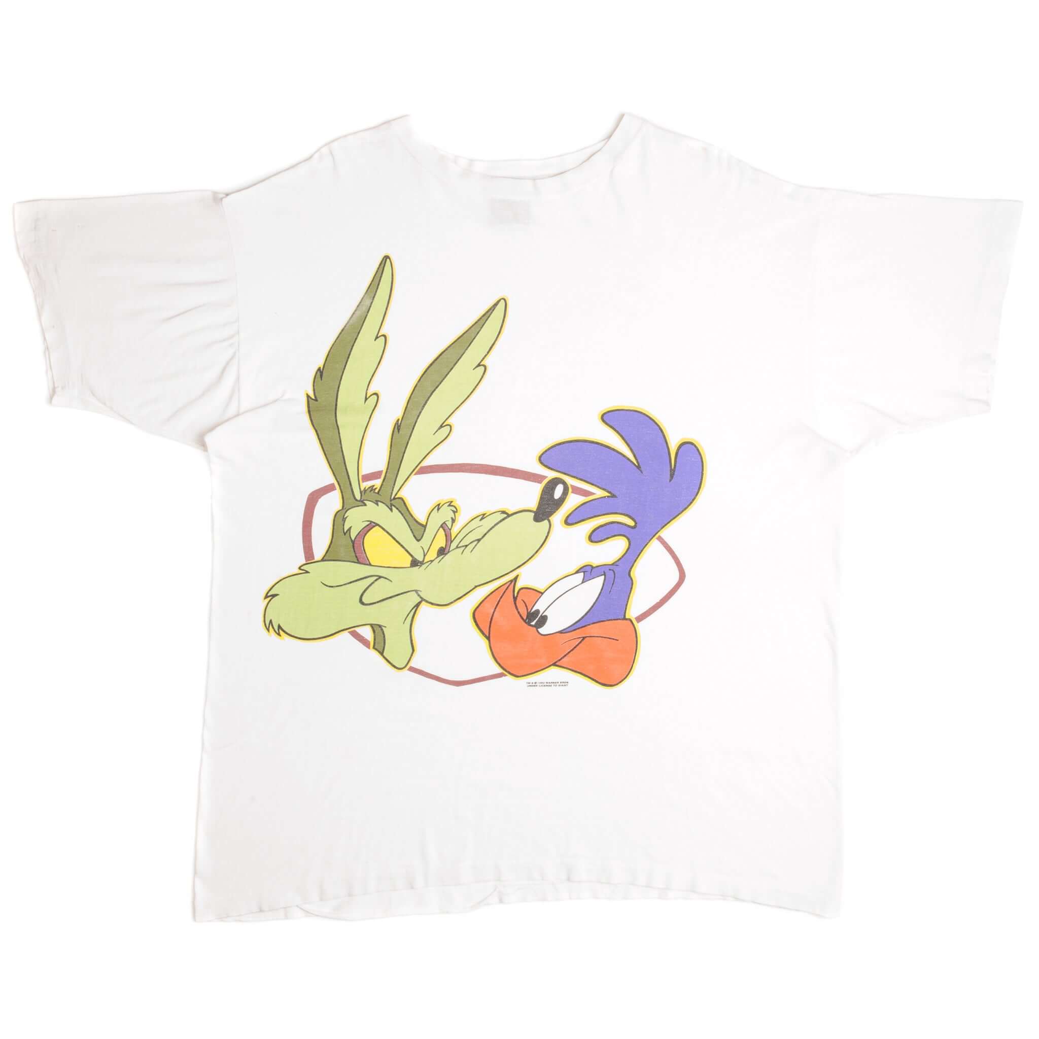 Vintage Looney Tunes Wile E. Coyote And The Road Runner Giant Tee Shirt 1993 Size XXL Made In USA With Single Stitch Sleeves.