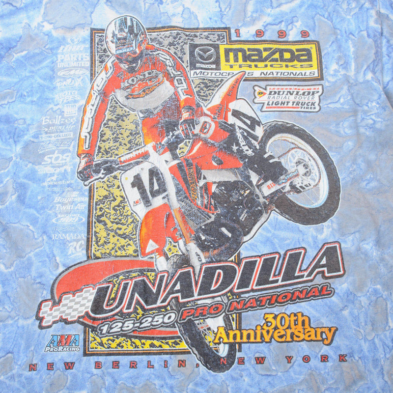 VINTAGE TIE-DYE UNADILLA 125-250 PRO NATIONAL TEE SHIRT 1999 SIZE LARGE MADE IN USA