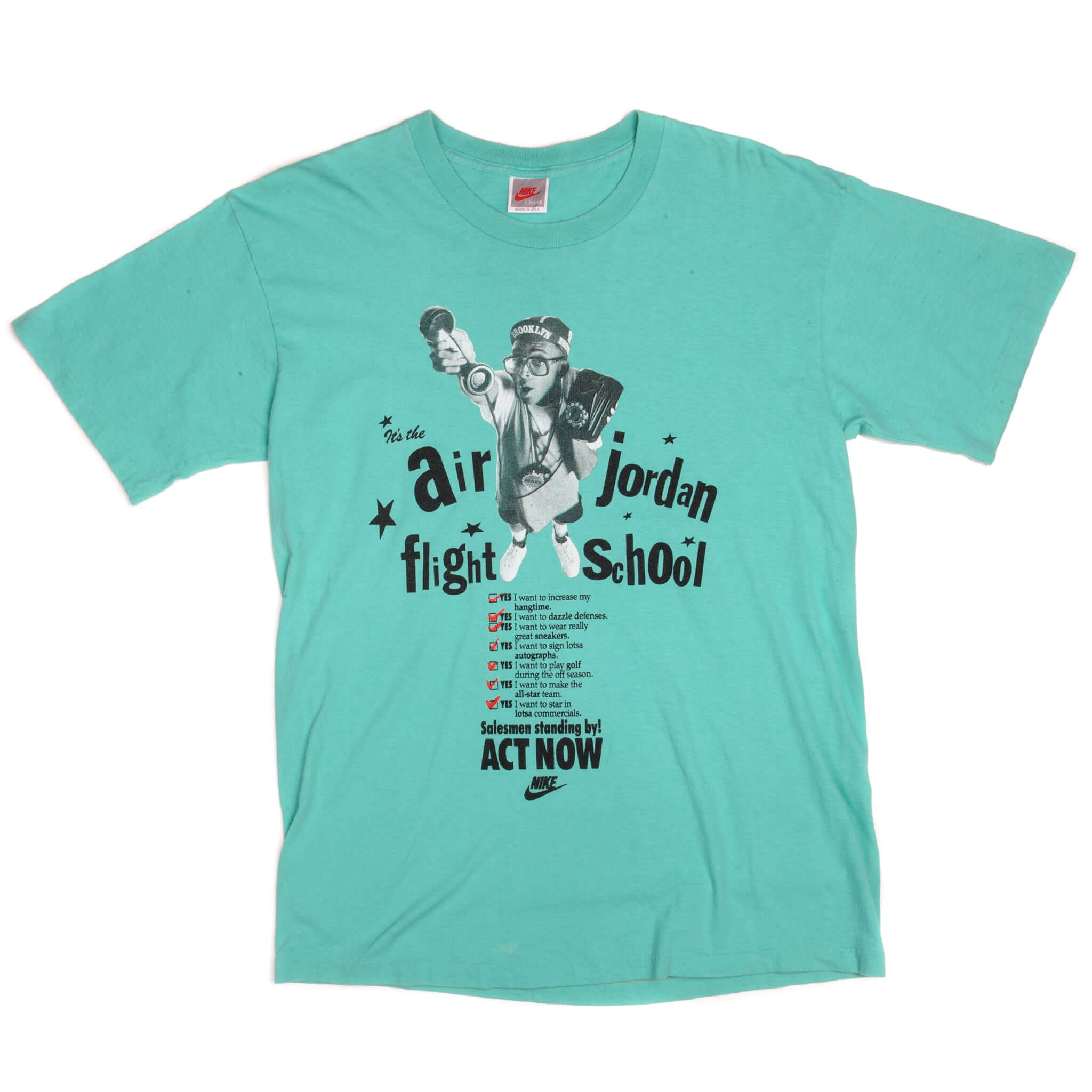 Vintage Nike It's Air Jordan Flight School Tee Shirt 1990'S Size Large Made In USA With Single Stitch Sleeves.