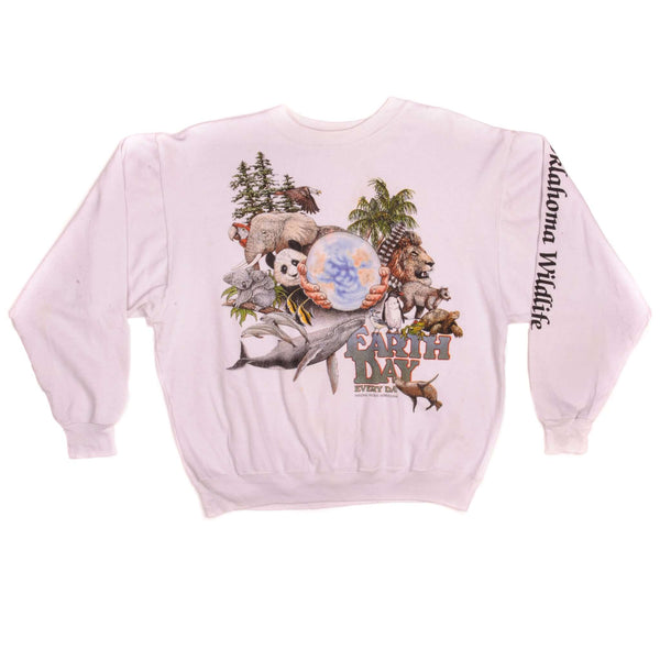 Vintage National Wildlife Federation Earth Day Every Day Oklahoma Wildlife Federation Hanes Sweatshirt 1989 Size XLarge Made In USA.