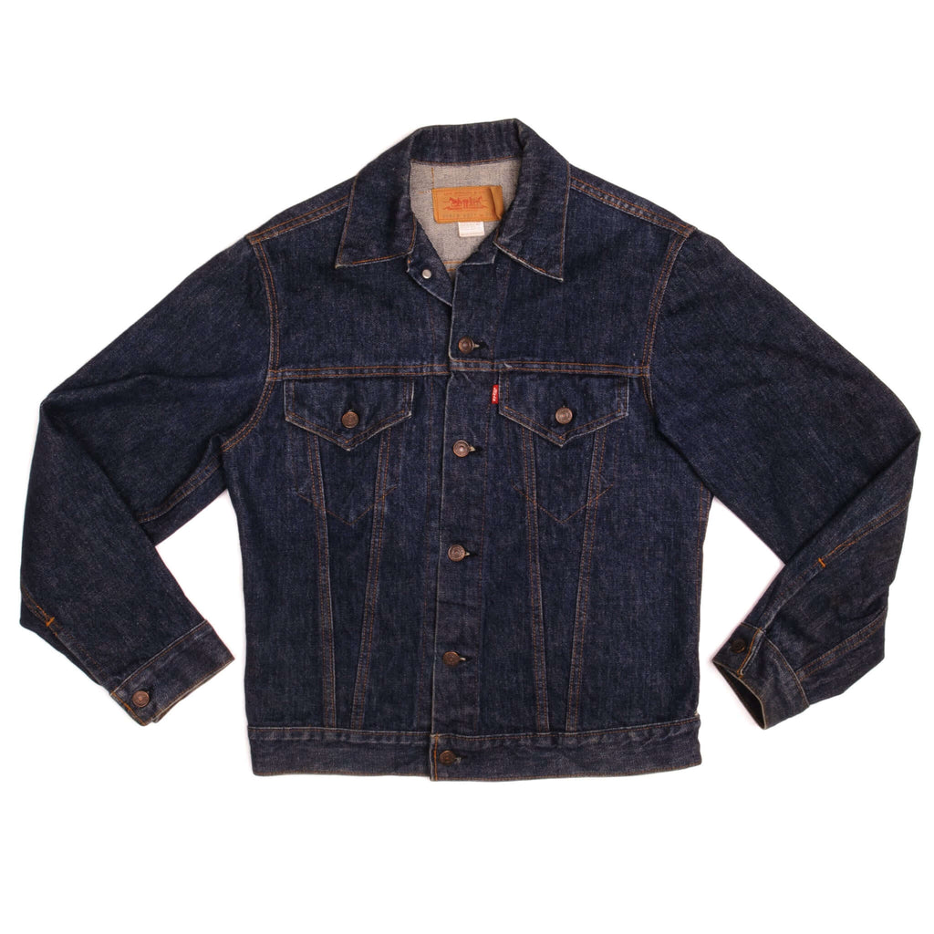 Beautiful Indigo Levis Denim Jacket 1971-Mid 1980s Made in USA with a beautiful dark blue wash.  Size 38  Back Button #526