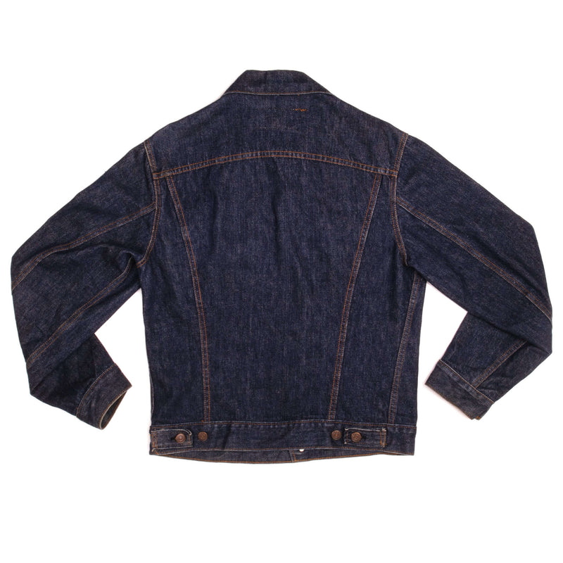 Beautiful Indigo Levis Denim Jacket 1971-Mid 1980s Made in USA with a beautiful dark blue wash.  Size 38  Back Button #526