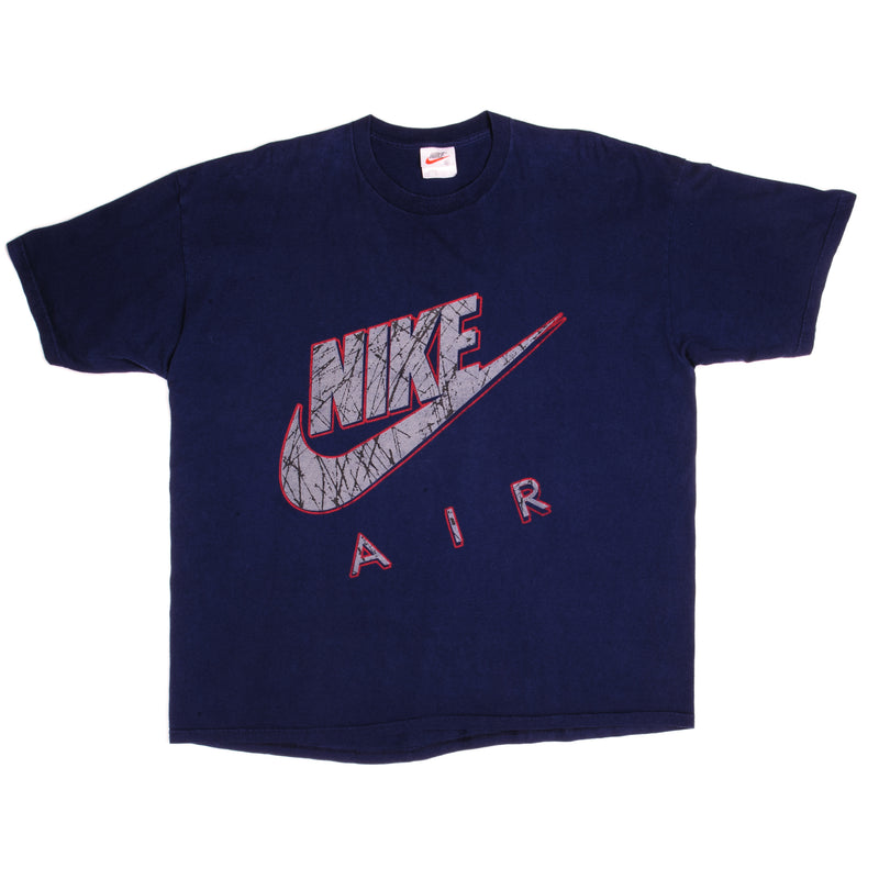Vintage Nike Air Big Logo Blue Tee Shirt Late 1990S Size XL Made In USA.