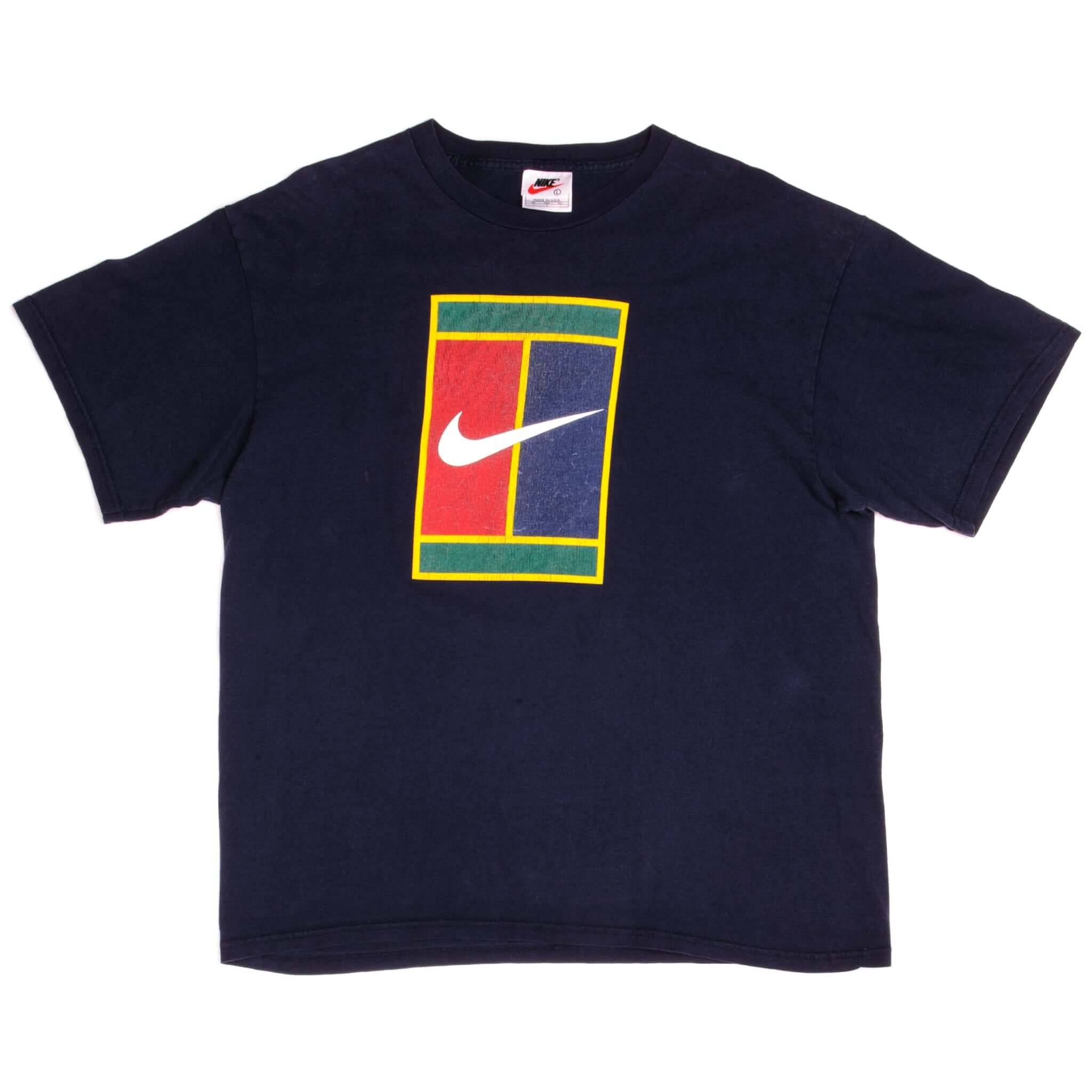 Vintage Nike Big Swoosh Blue Tee Shirt Late 1990S Size Large Made In USA