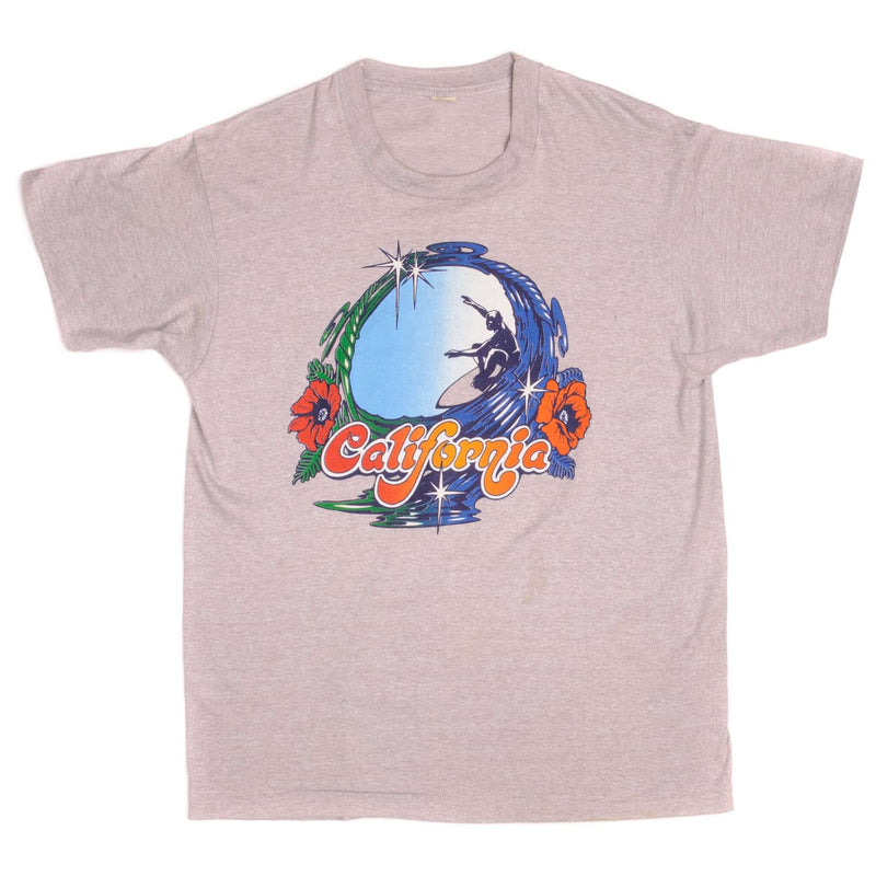 Vintage California Surf Screen Stars Tee Shirt Size Large Made In USA With Single Stitch Sleeves.