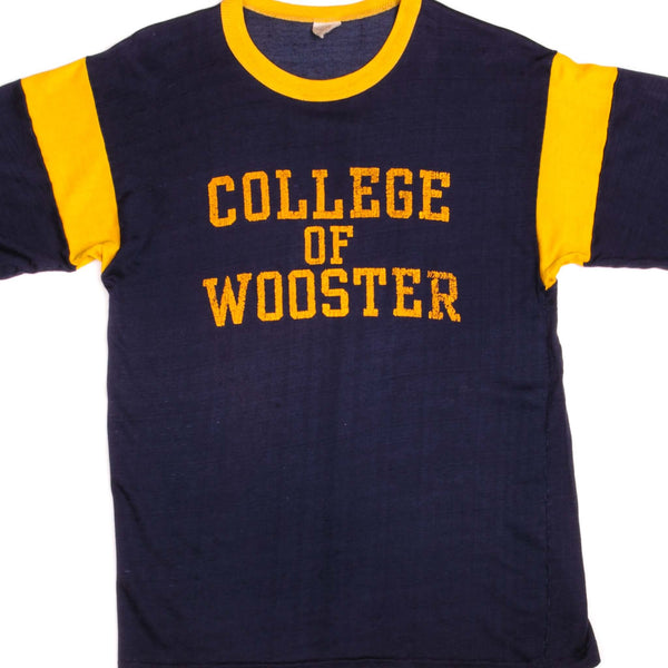 CAMISETA VINTAGE DEL COLEGIO DE WOOSTER, AÑOS 70, TALLA PEQUEÑA, FABRICADA EN EE. UU.