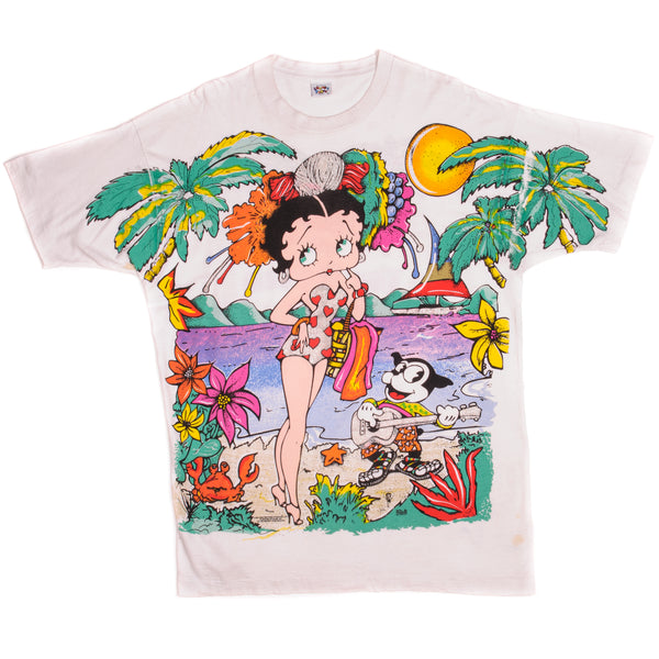Vintage Looney Tunes Betty Boop Beauty On The Beach Tee Shirt 1994 Size XL Made In USA With Single Stitch Sleeves.