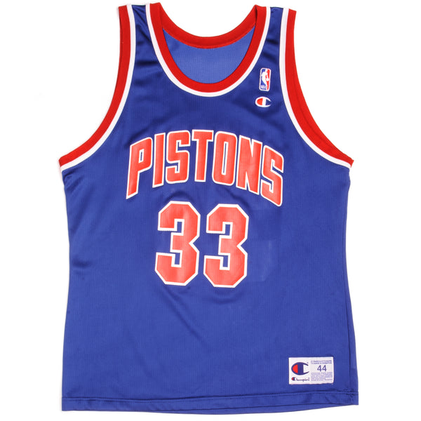 Vintage Champion NBA Detroit Pistons Hill 33 Jersey 1990s Size 44 Made In USA.