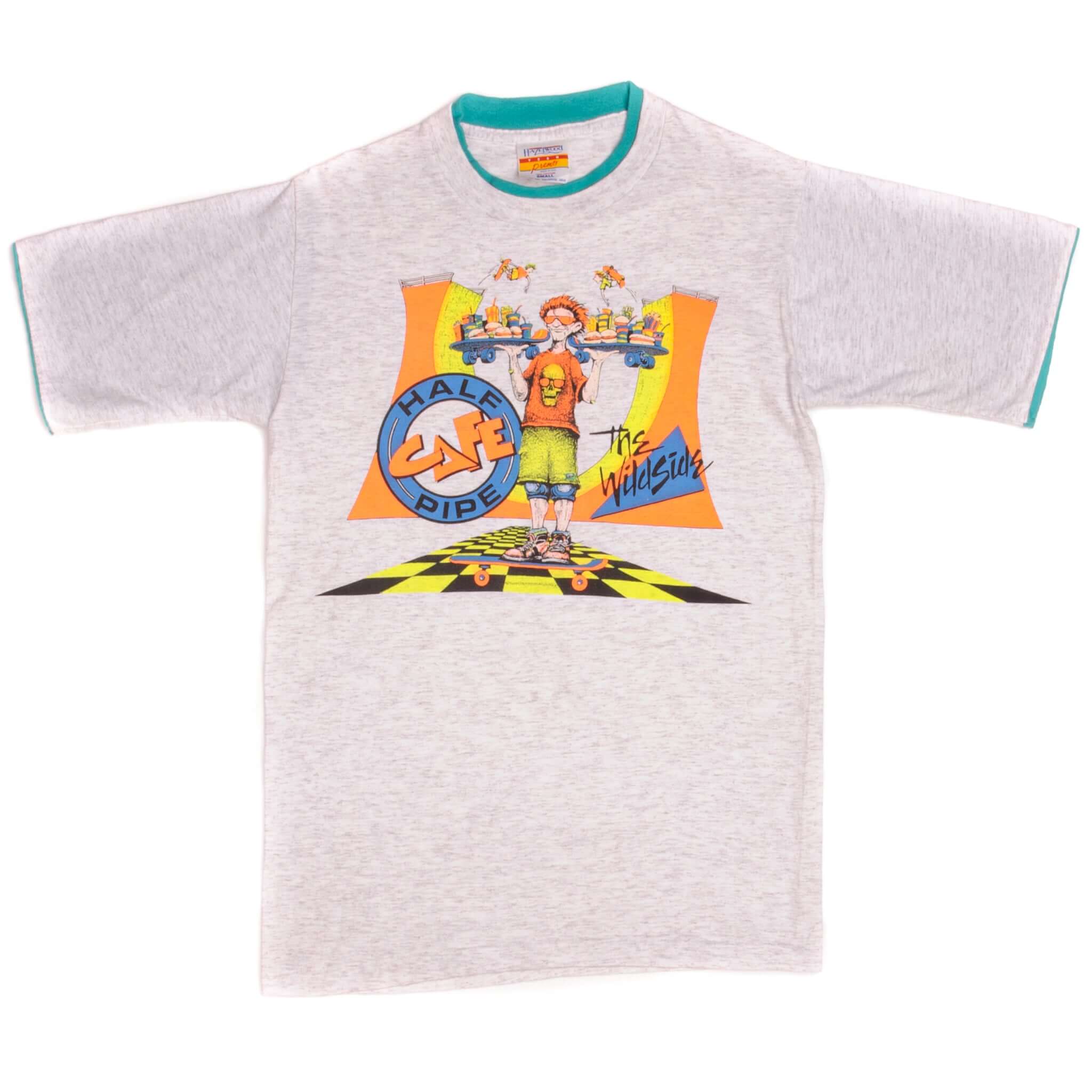 Vintage Skateboard Half Cafe Pipe The Wild Side Hazelwood Team Premo Tee Shirt Size Small Made In USA.