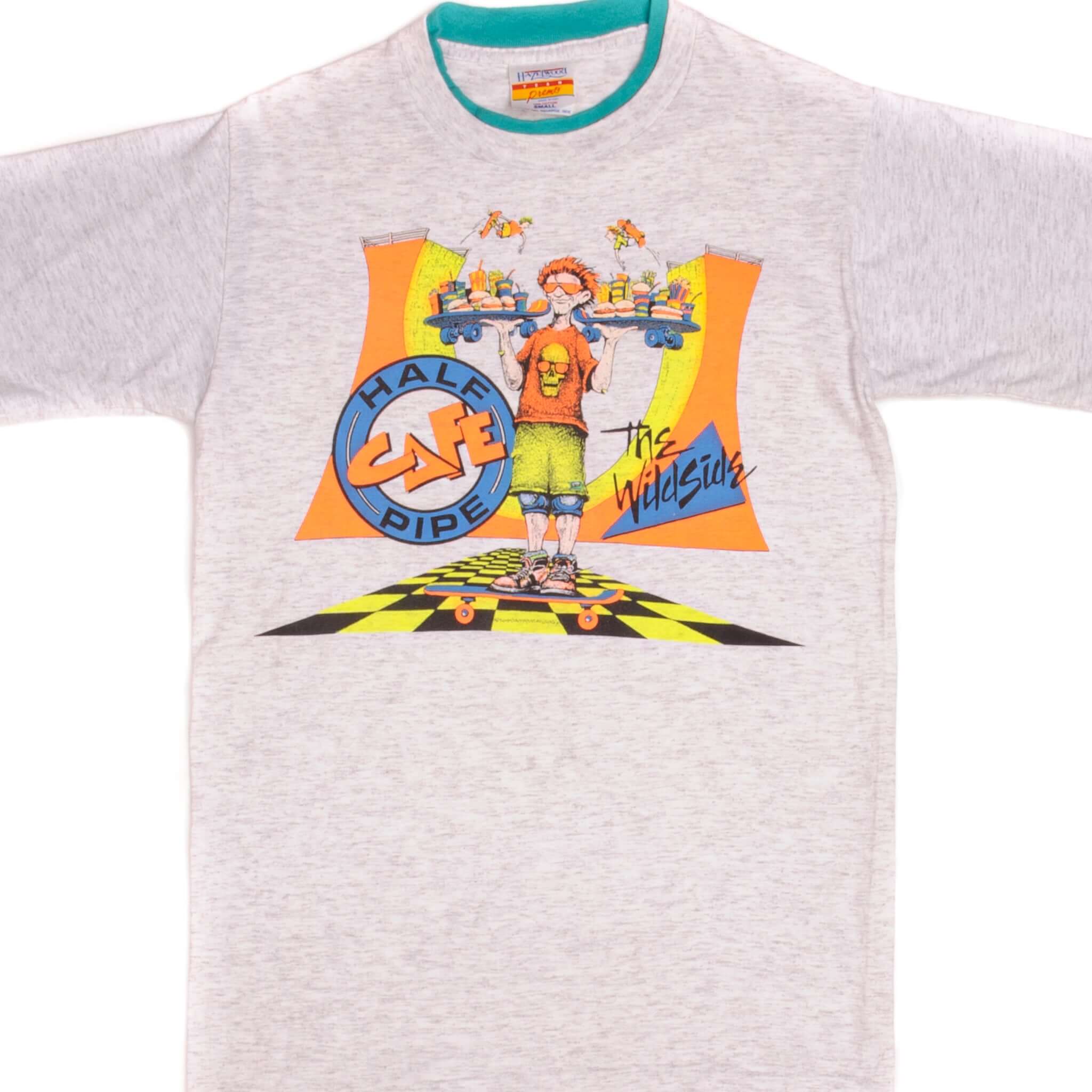 Vintage Skateboard Half Cafe Pipe The Wild Side Hazelwood Team Premo Tee Shirt Size Small Made In USA.
