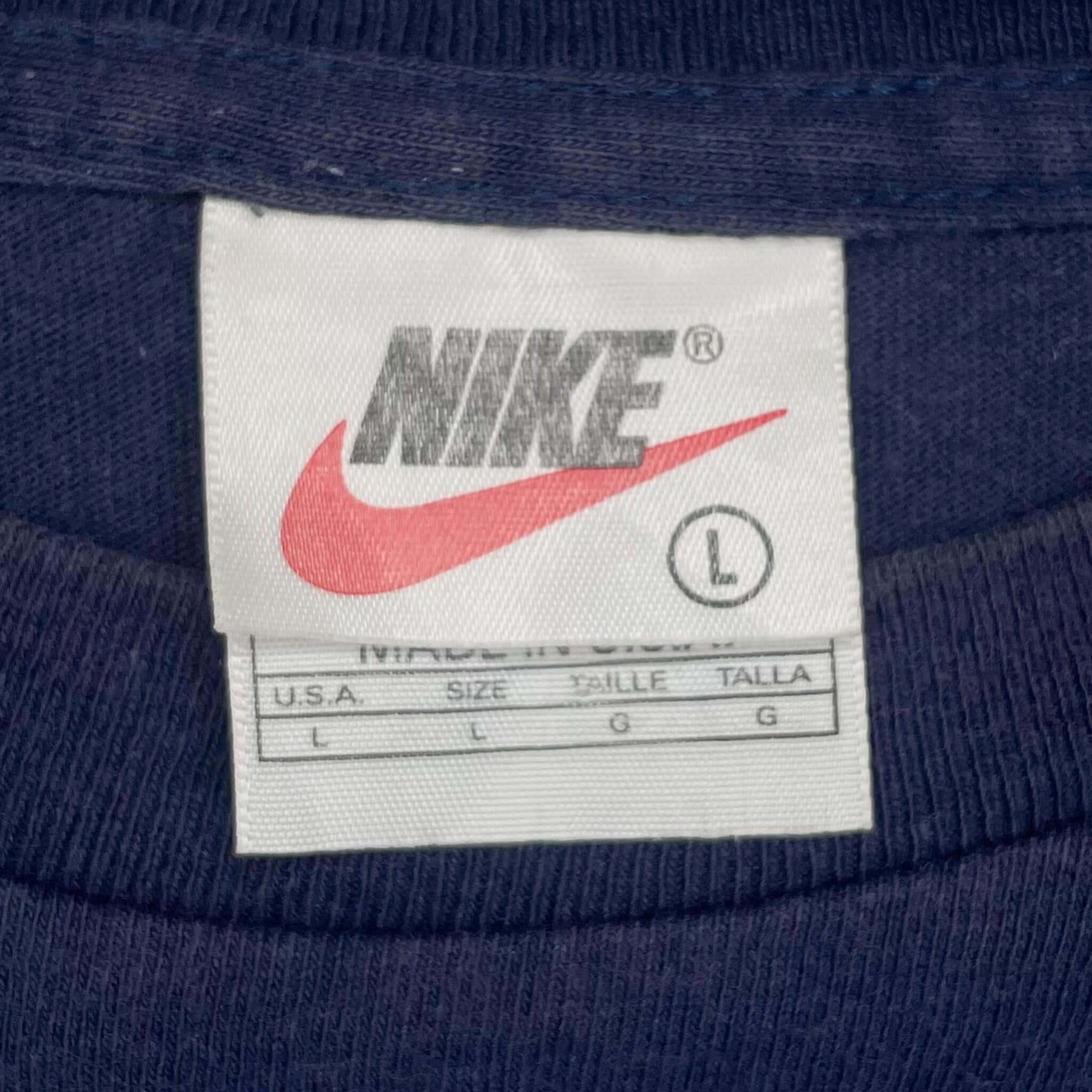 Vintage Nike Classic Swoosh Blue Tee Shirt Size 1990s Size Large Made In USA