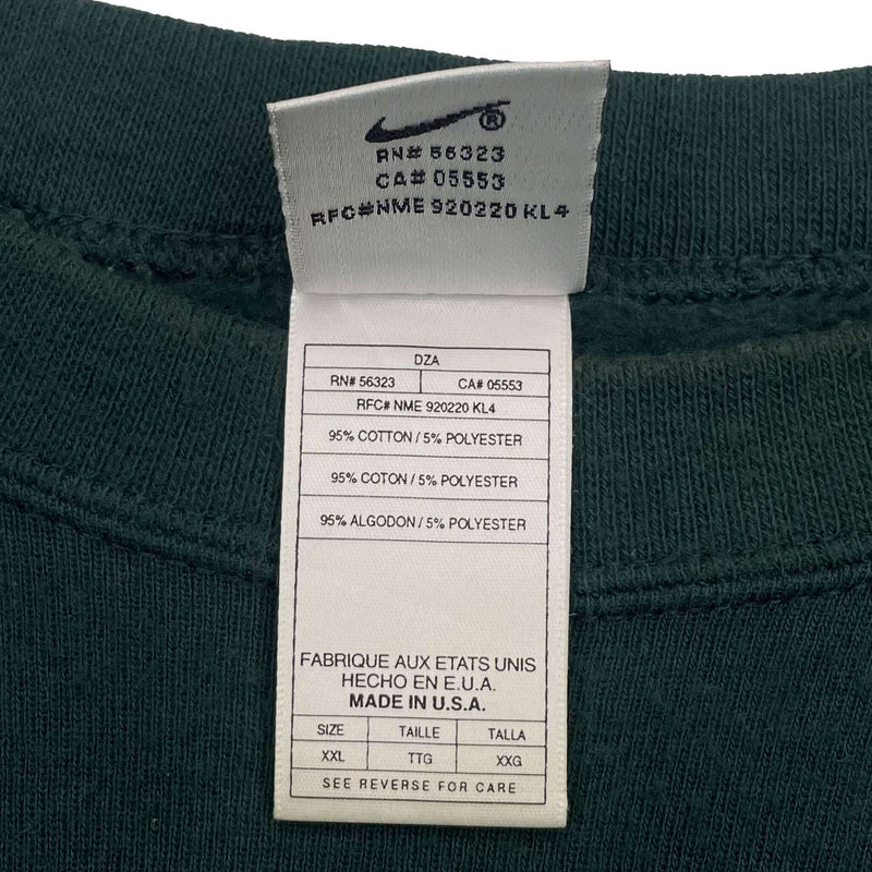 Vintage Pine Green Nike Swoosh Sweatshirt 90s Size 2XL Made In USA