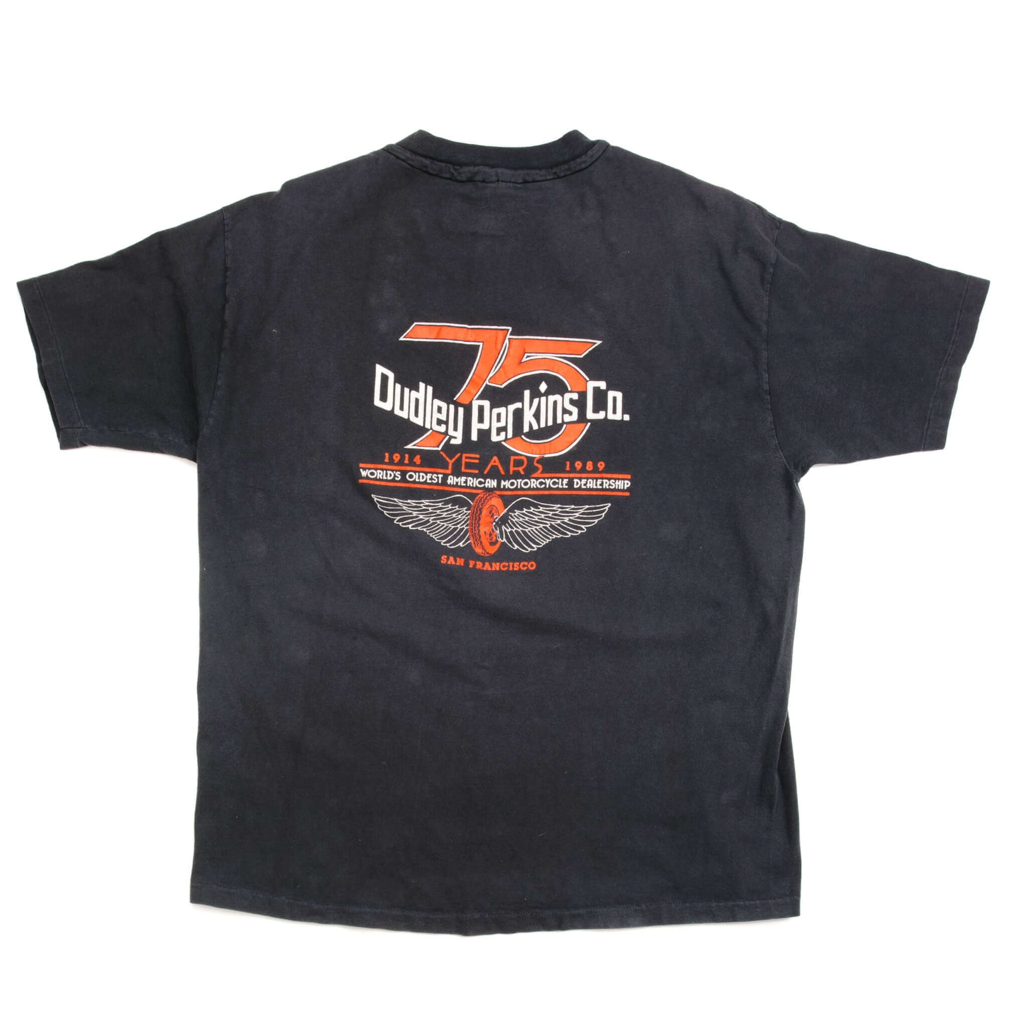 VINTAGE DUDLEY PERKINS TEE SHIRT CO. 75TH ANNIVERSARY 1989 SIZE XL MADE IN USA